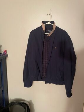 Ralph Lauren Navy Bomber Jacket with Tan Collar